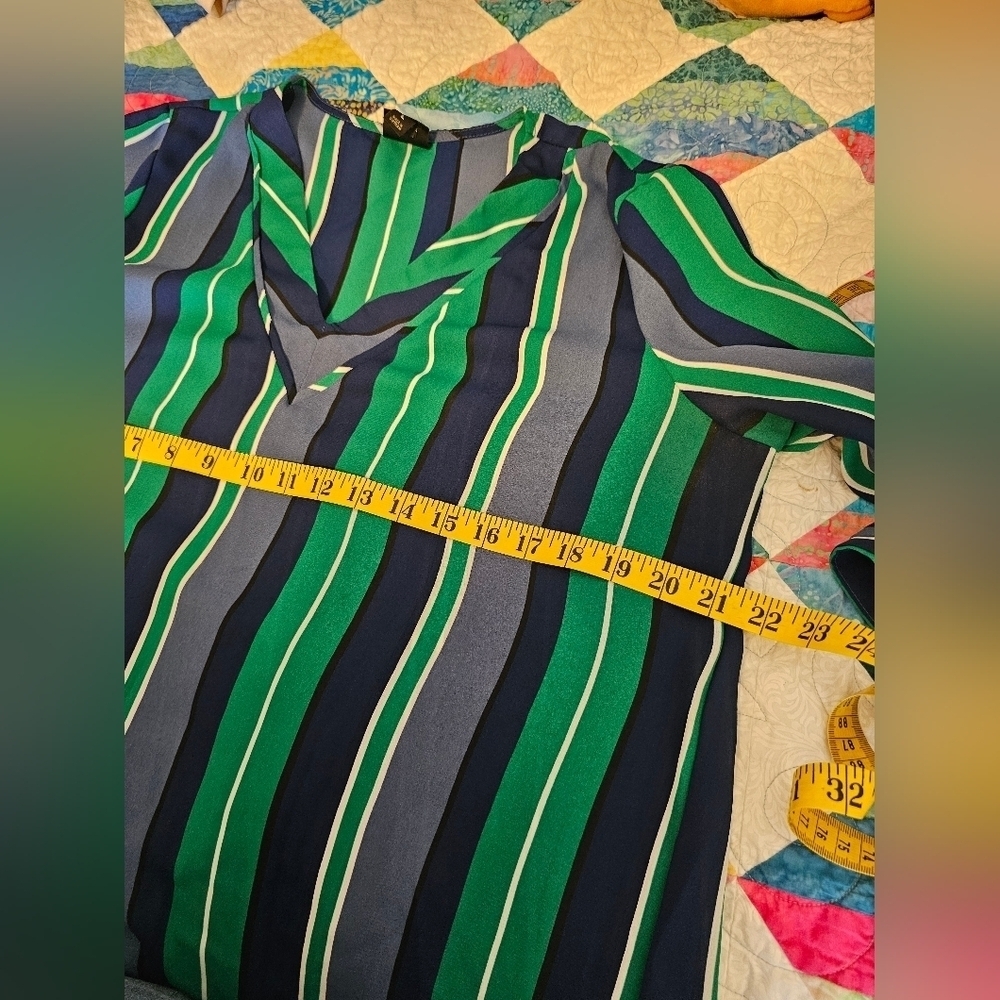 Worthington Green and Blue Striped Blouse Women's Size Large - Picture 3 of 8